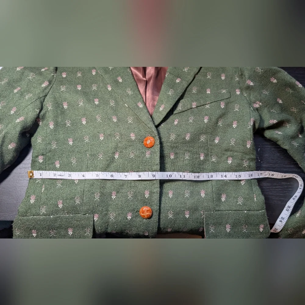 Anthropologie Mädchen Blazer, Women's Size M, Green Wool With Pink Accents - Picture 4 of 11